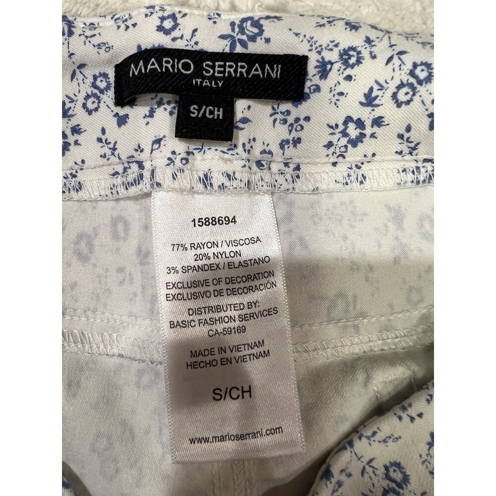 Mario Serrani Italy Blue White Floral Slim Fit Pants Tummy Control Ankle Small - Picture 5 of 6